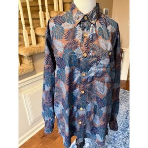 Duluth Trading Co Mens Medium Relaxed Fit Tropical Monstera Leaf Cotton Shirt